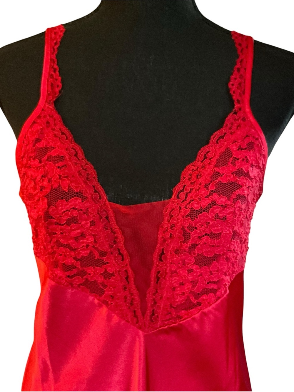 Victoria’s Secret Red Satin Lace Maxi Nightgown Slip Dress Gown M - Picture 2 of 7